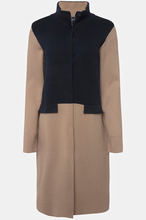 Strickjacke, zweifarbig, Stehkragen, Druckknöpfe, Langarm