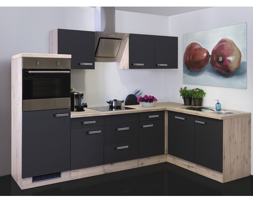 Flex Well hoekkeuken met apparatuur Santo 280 cm antraciet mat gedemonteerd omkeerbaar 00011590
