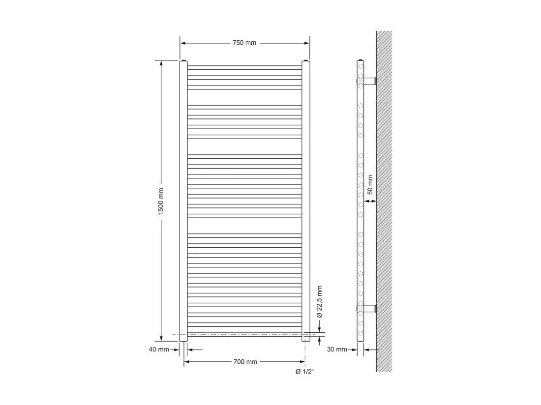 Sèche-serviettes de salle de bain Sahara, 750 x 1500 mm, anthracite, droit