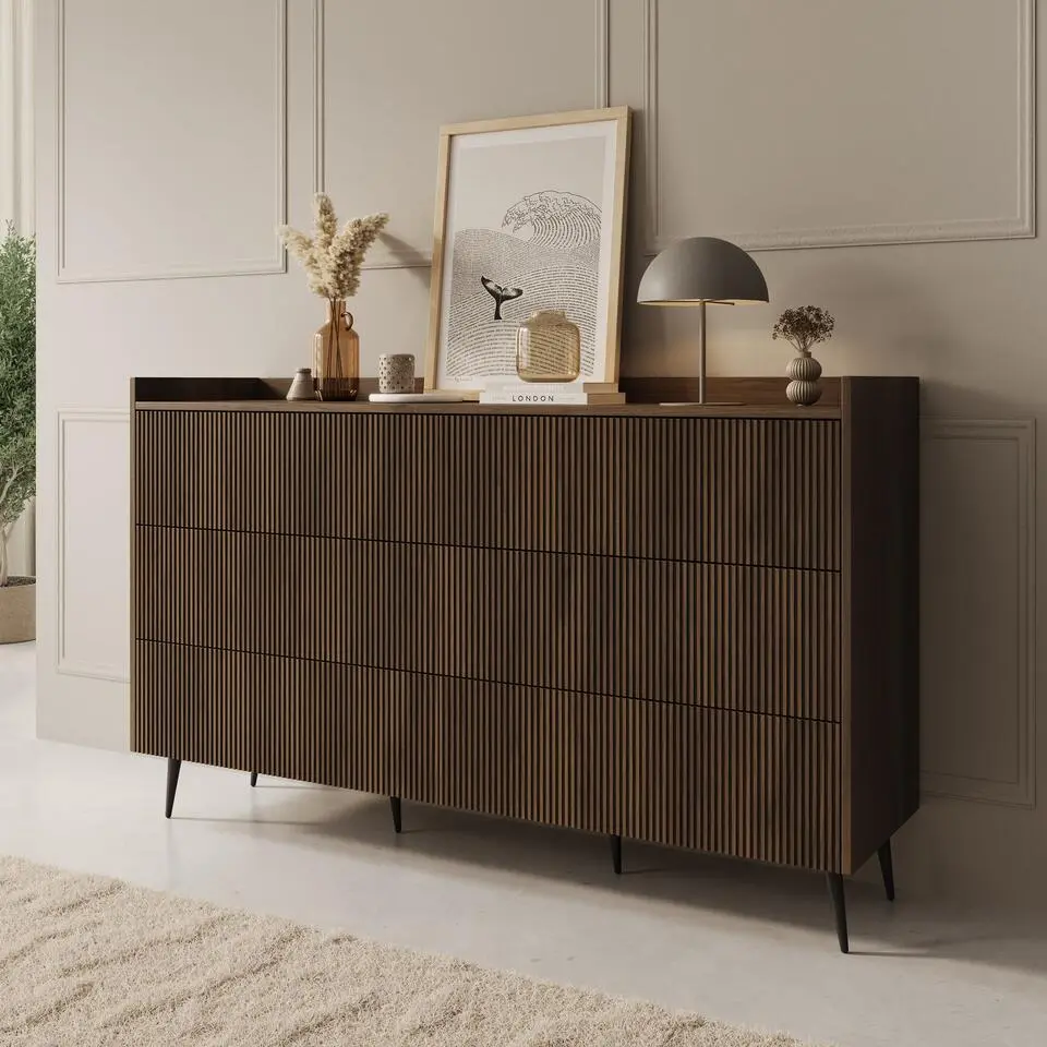 Meubella - Asty - Ladekast met 6 lades - Donker eiken - 150x41x92 cm