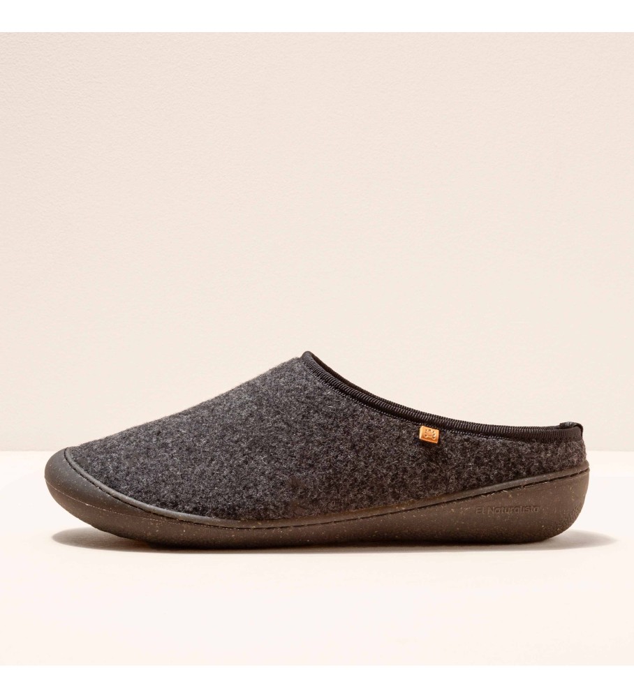 Pantufas de lã Naturalist pretas para casa cinza
