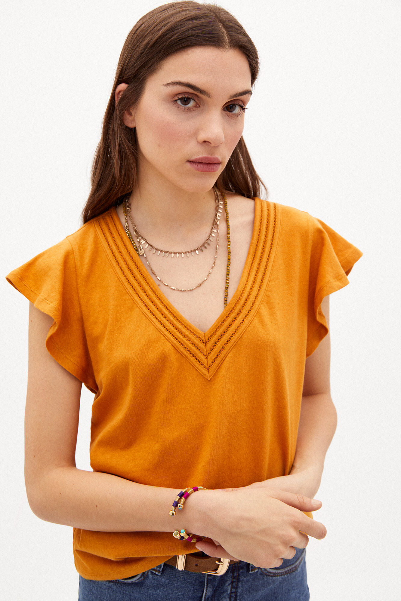 Camiseta Vicky de algodão e linho - Vermelha