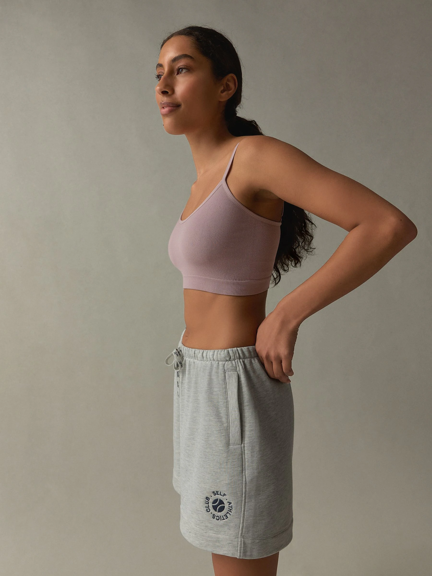 Grijsmarmer / Mauve - Seamless Rib Long Line Bralette 2 Pack