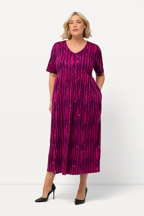 Jerseykleid, Batikmuster, A-Linie, V-Ausschnitt, Halbarm