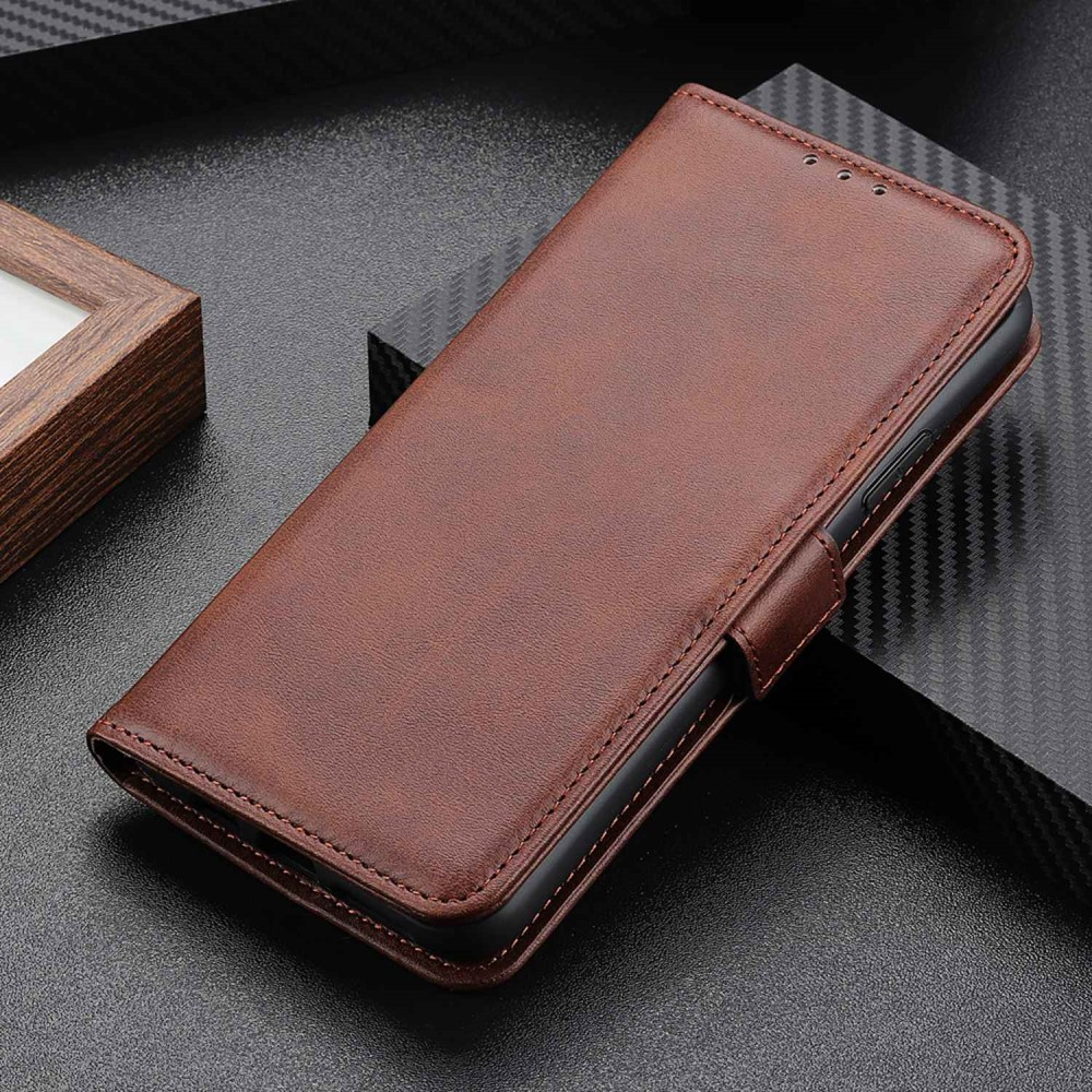 iPhone 14 Pro Max Vintage Leder Tasche Flip Cover mit Kartenfächer - Braun