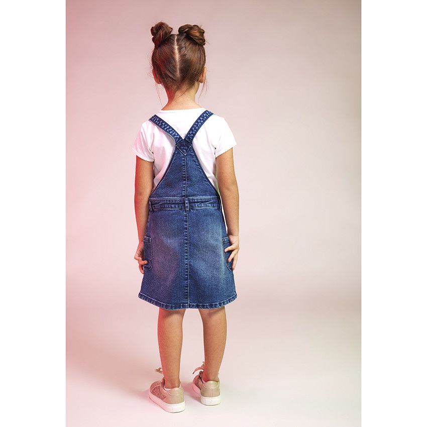 Robe salopette en jean avec broderies pour fille - Bleu