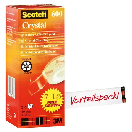 Scotch® Crystal Klebeband pack 6-1933R8, 19 mm x 33 m, transparent, 8 Rollen