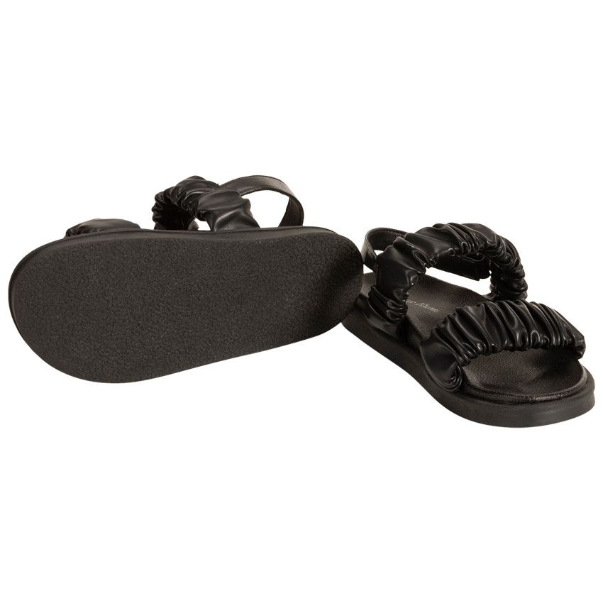 Sandales en simili cuir à grosses brides effet plissé pour fille - Noir