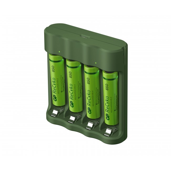 GP - ReCyko Everyday-batteriladar (USB), inkl. 4st AAA 850mAh NiMH-batterier