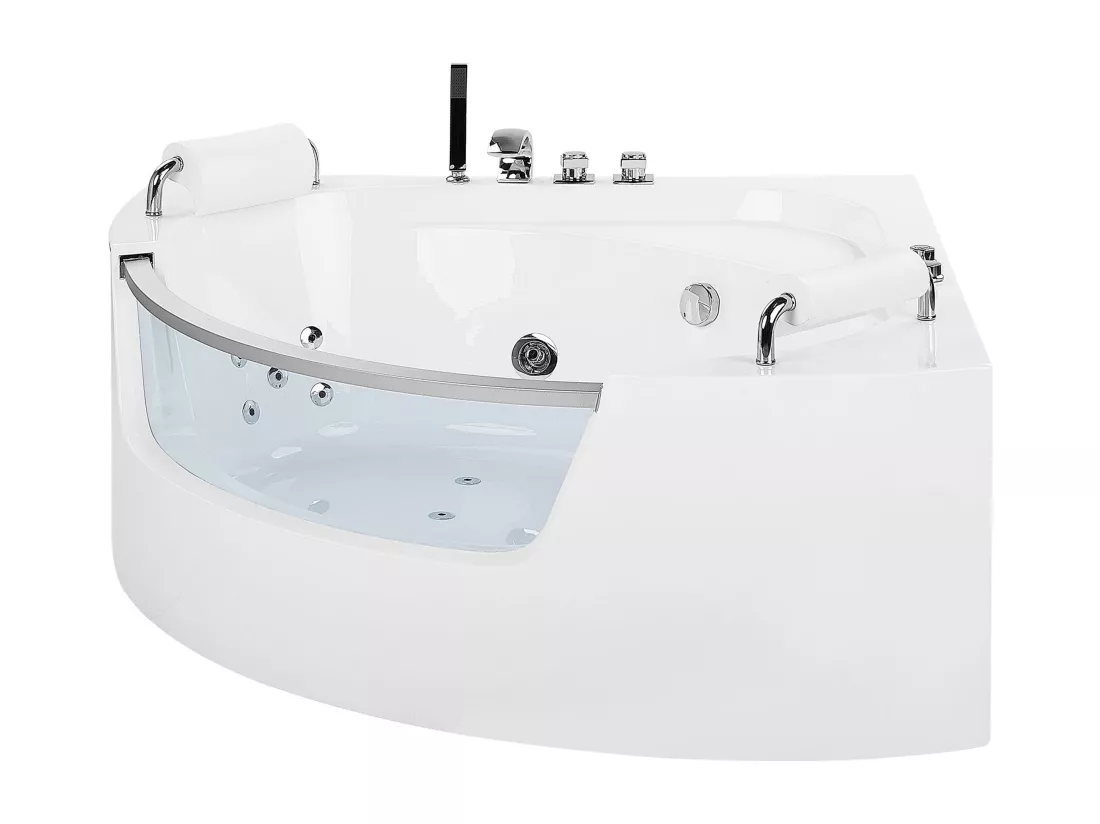 Baignoire d'angle blanche 201 x 150 cm avec LED MANGLE