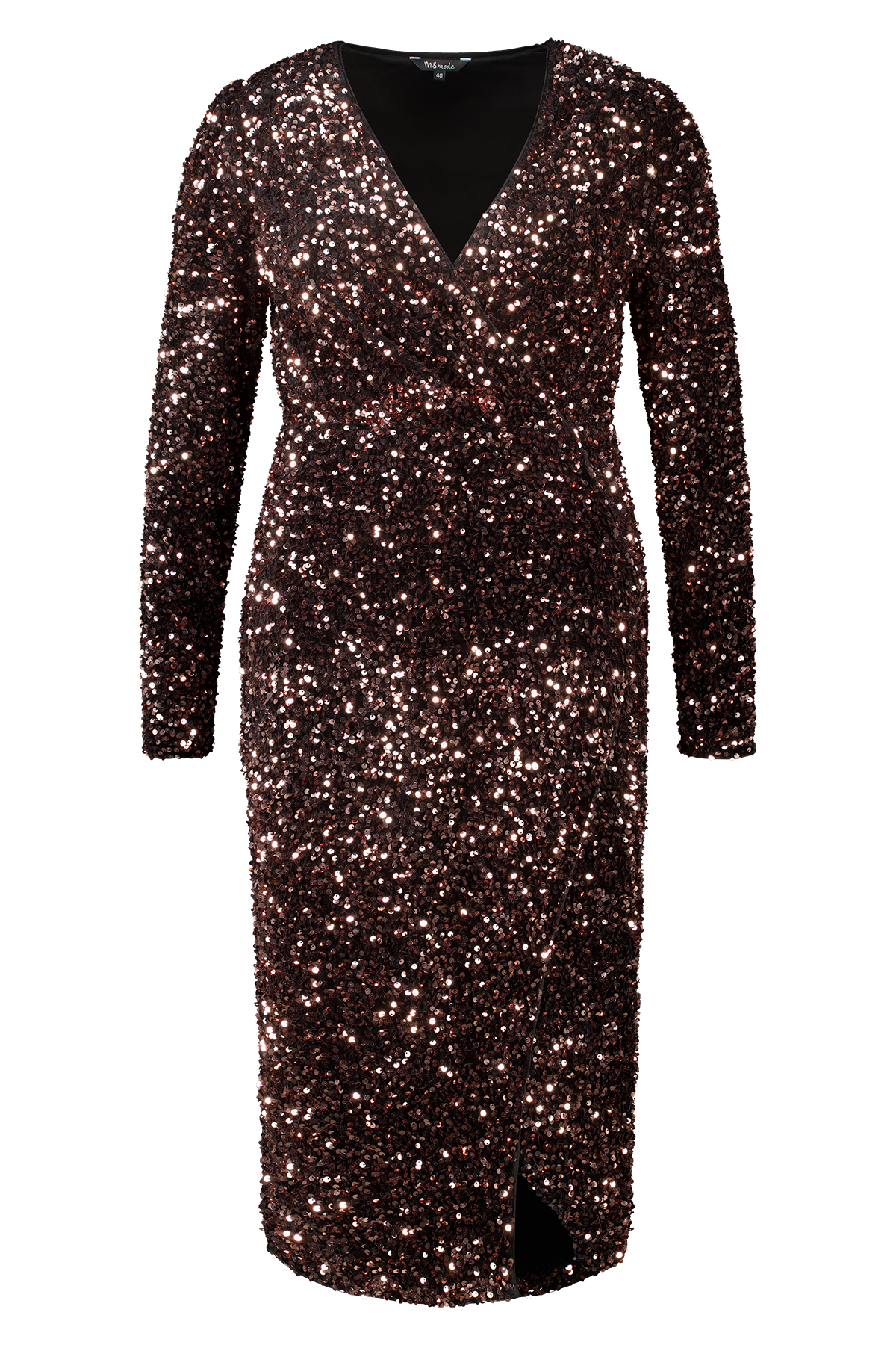 Pailletten jurk met overslag look bronze