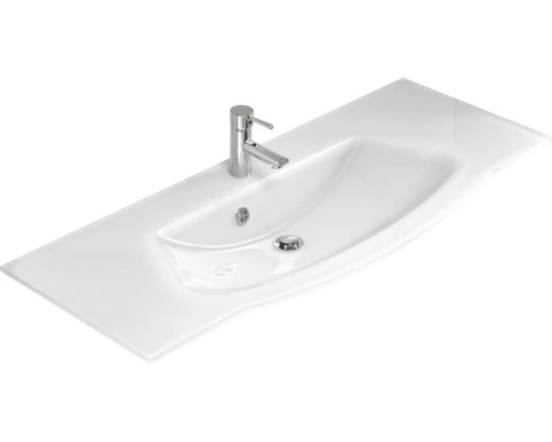 3-delige badkamermeubelset Pelipal xpressline 4005 BxHxD 120 x 200 x 49,1 cm, fronten hoogglans wit, met witte glazen wastafel en glazen wastafelmeubel, wastafelkast, spiegelkast met LED-verlichting, verchroomde grepen, 992.1200111 9921200111