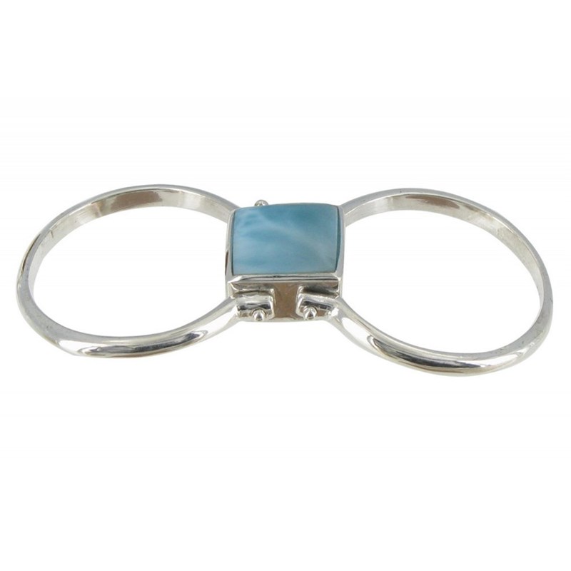 Bague Double Anneaux Argent Réversible Carré de Larimar et Ambre