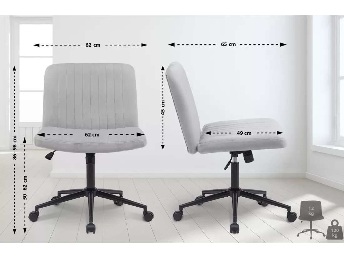 Chaise de bureau - Velours - Gris clair - Kingman