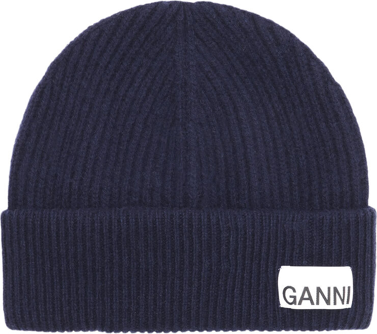 Ganni Light Structured Rib Knit Beanie Peacoat
