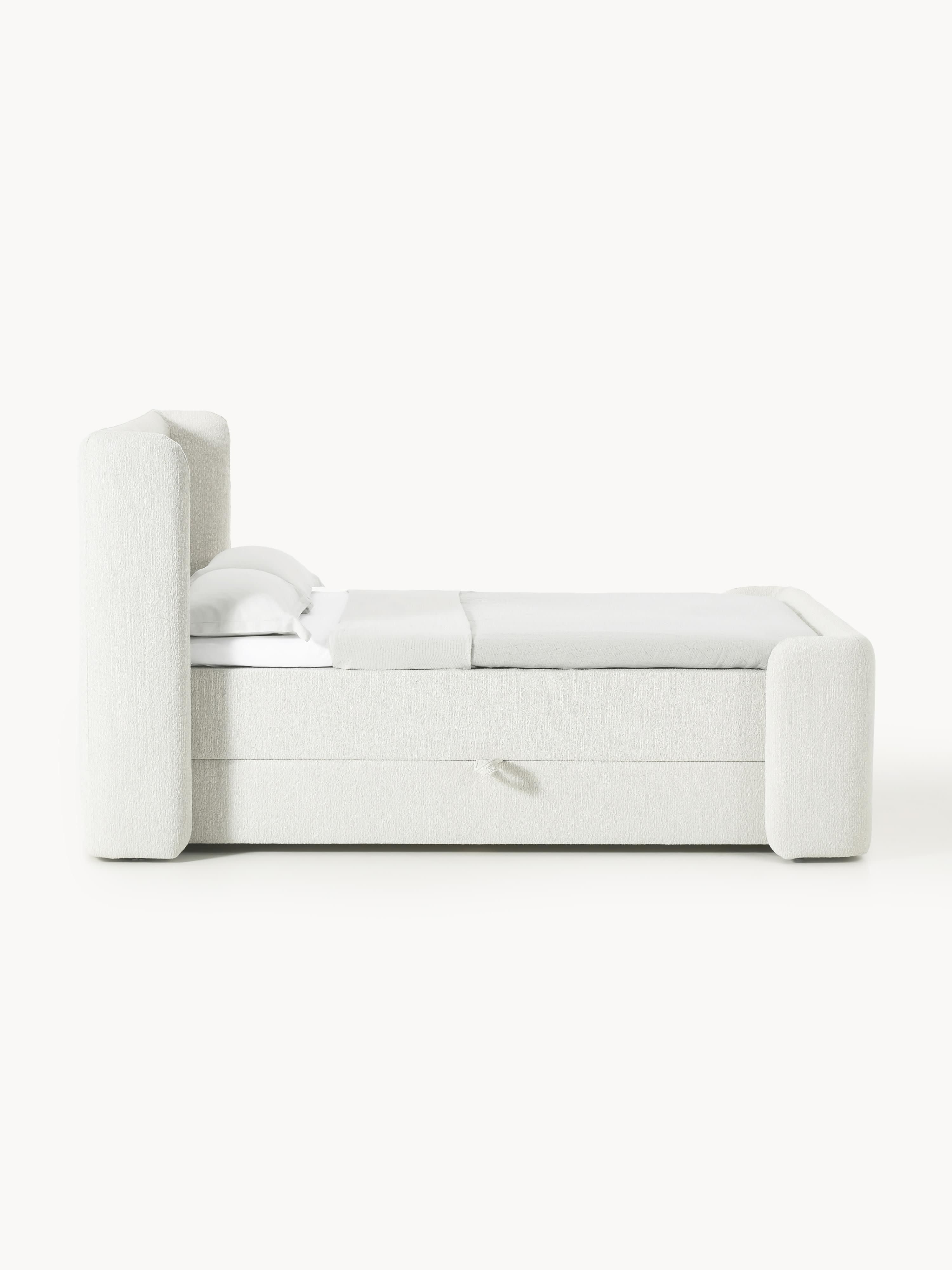 Bouclé boxspring bed Perla met opbergruimte