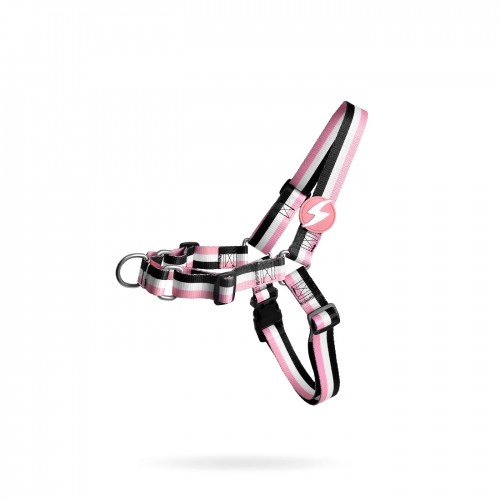 Colete frontal para cães em nylon rosa e preto com listras Dashi.