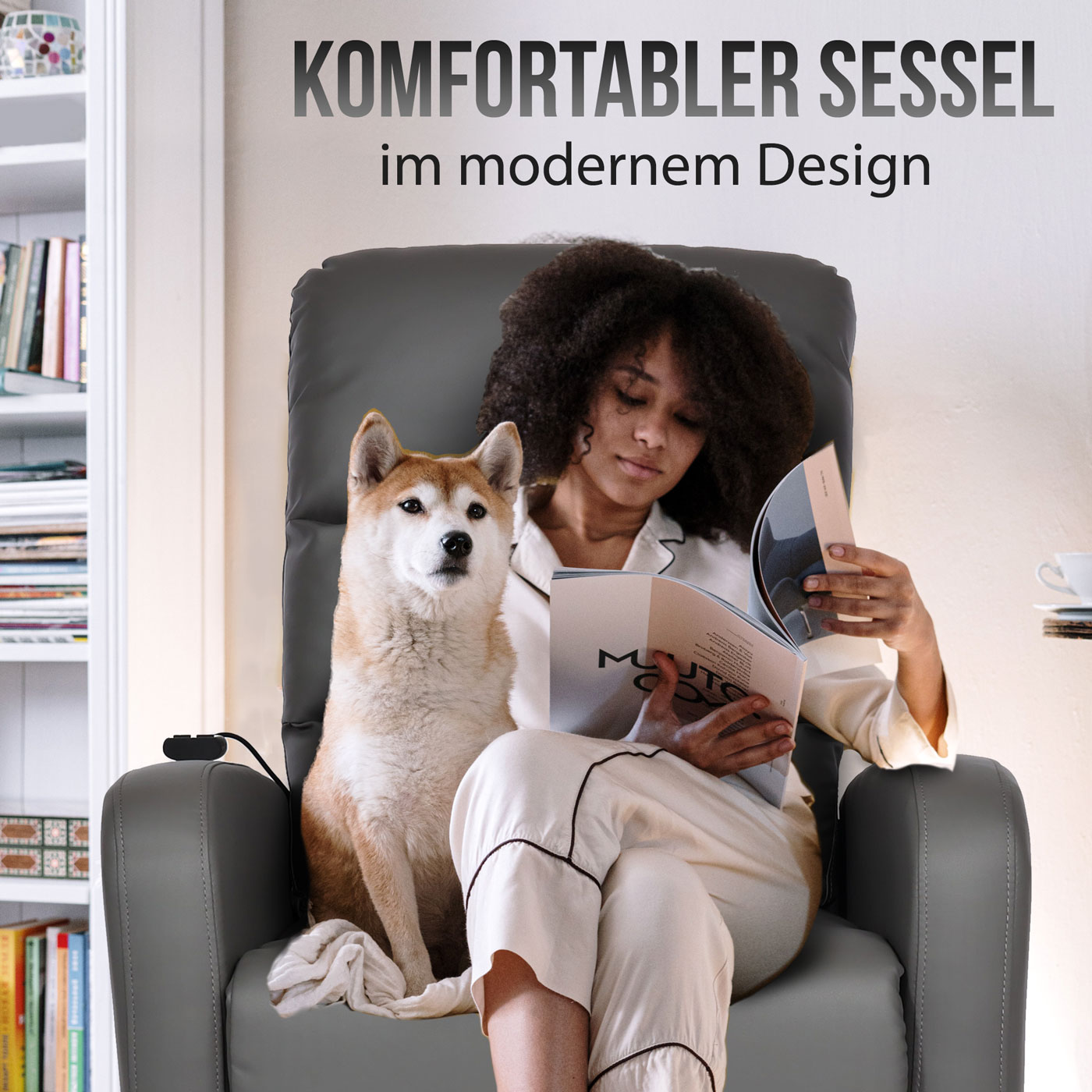 Fernsehsessel MCW-K62, Sessel Relaxsessel TV-Sessel Liege, Liegefunktion Aufstehhilfe, Metall Kunstleder ~ grau