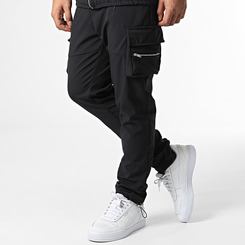 Ensemble Sweat Zippé Capuche Et Pantalon Cargo LL715 Noir