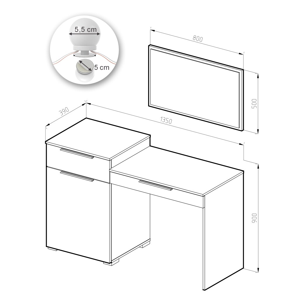 Vicco Schminktisch Little Lilli Frisiertisch Kommode Frisierkommode Spiegel Weiß inklusive LED-Lichterkette