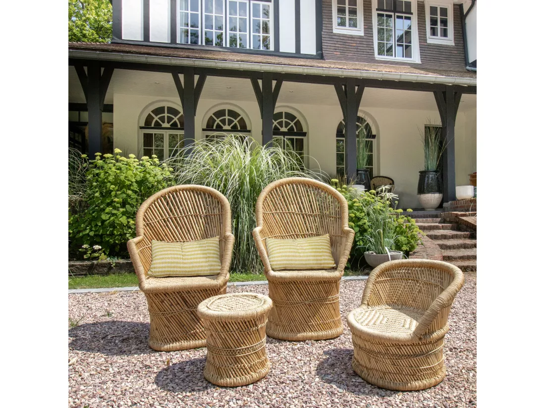 Now's Home - Lot De 2 Fauteuils En Bambou Naturel Avec Deux Coussins Beiges