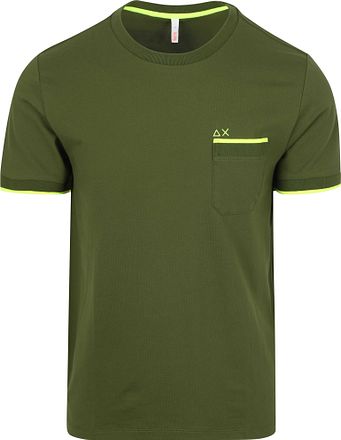 Sun68 Piqué T-Shirt Fluo Stripe Army Groen T35124-37 kopen