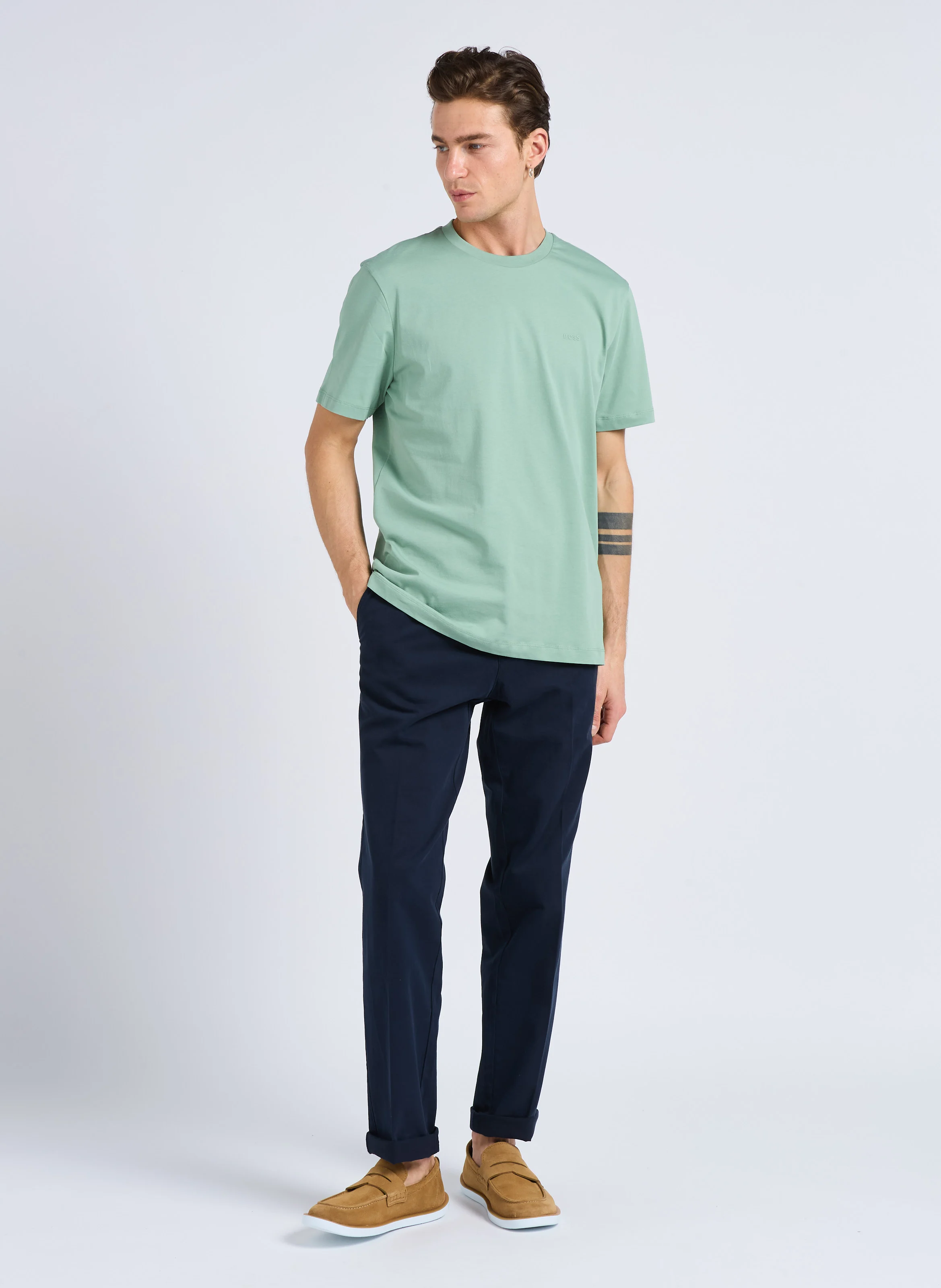 Pantalon à pinces regular-fit en coton | Bleu
