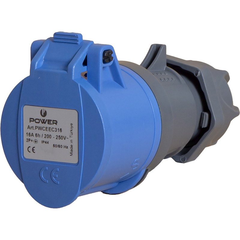 Power CEE contrastekker 3-polig 16A IP44 Blauw
