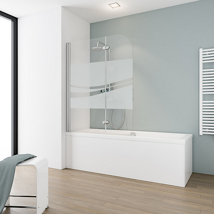 Pare-baignoire 113 x 140 cm, Schulte, paroi de baignoire 2 volets pivotants, verre transparent anticalcaire, Liane
