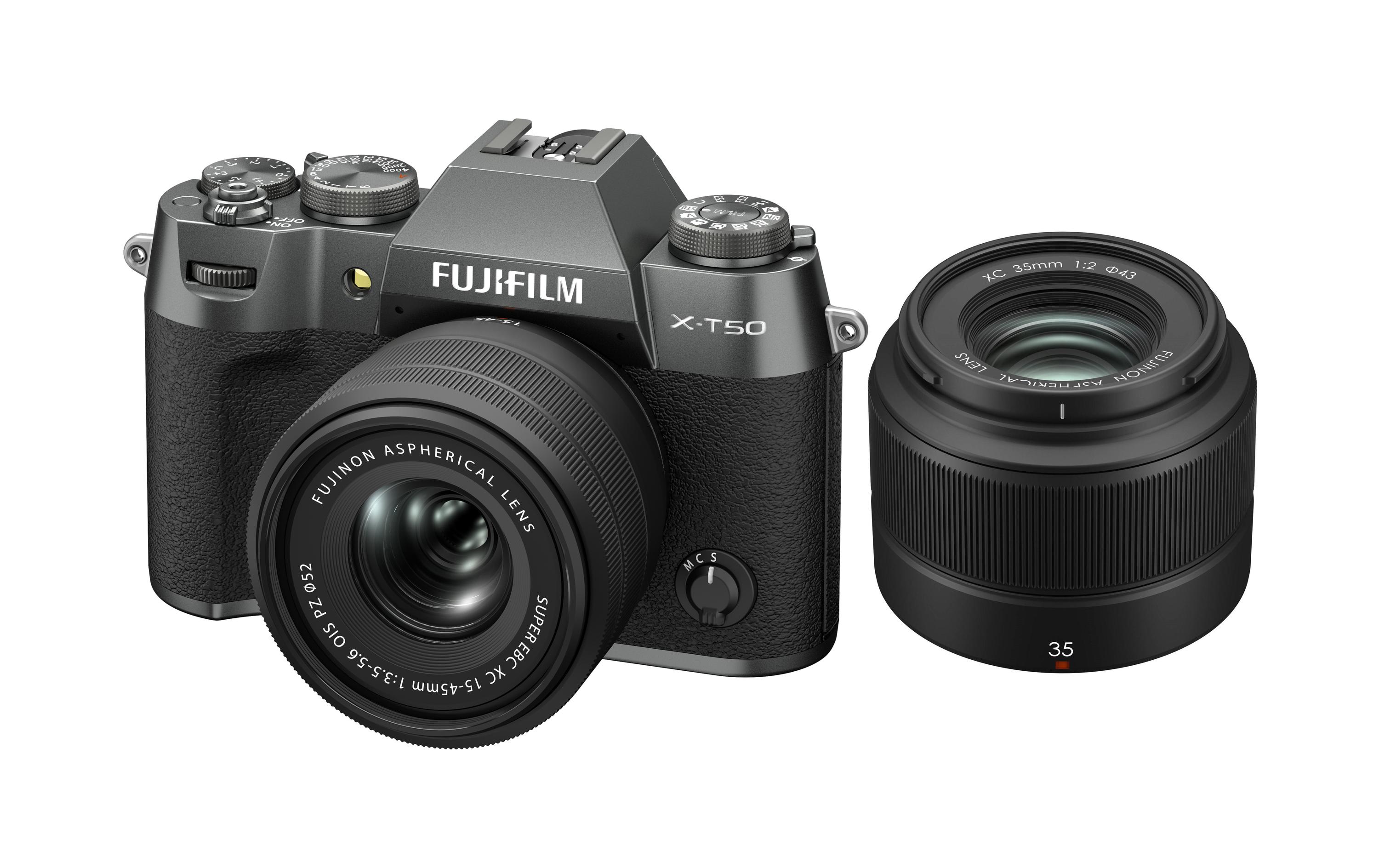 Fotokamera X-T50 Charcoal Kit XC 15-45mm + 35mm<br>Kompakte Systemkamera mit 40.2-Megapixel-Sensor, 6.2K-Video und Filmsimulations-Einstellrad