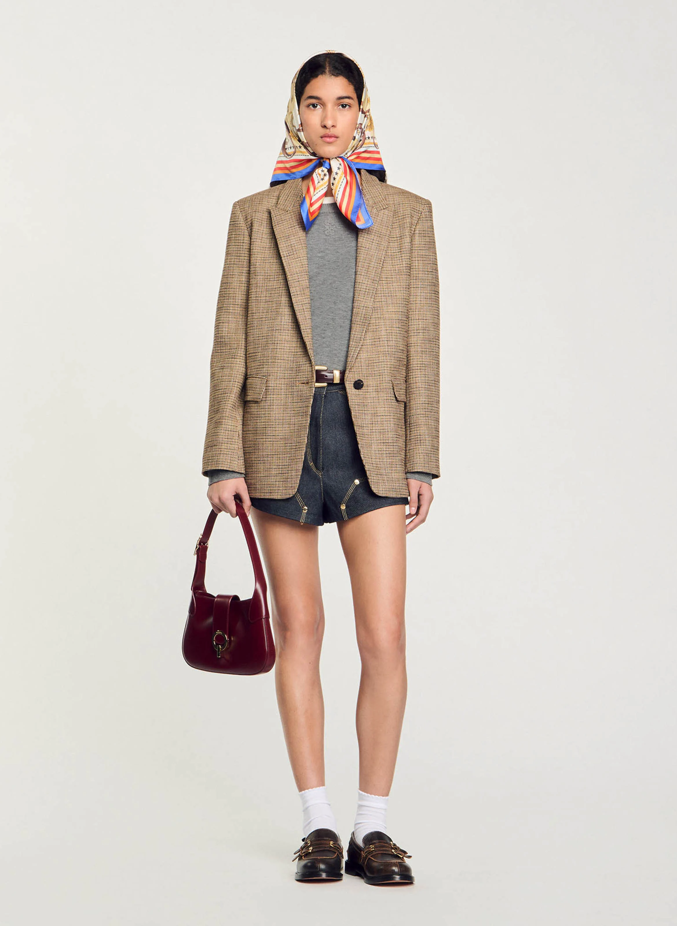 Veste tailleur droite imprimé | Marron