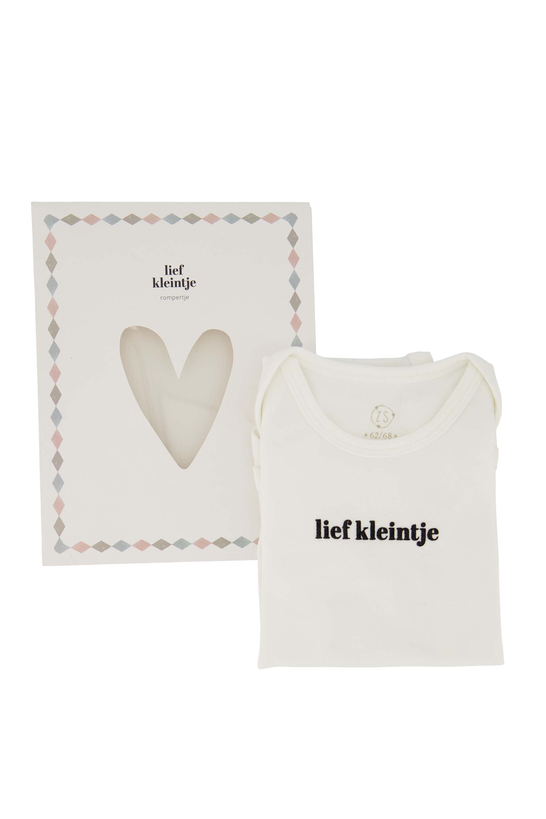 rompertje lief kleintje in doosje maat 62/68 wit/zwart