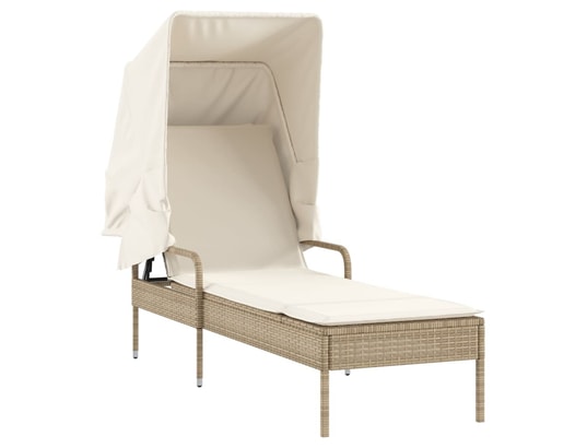 VIDAXL - Bain de soleil Chaise longue avec auvent beige résine tressée