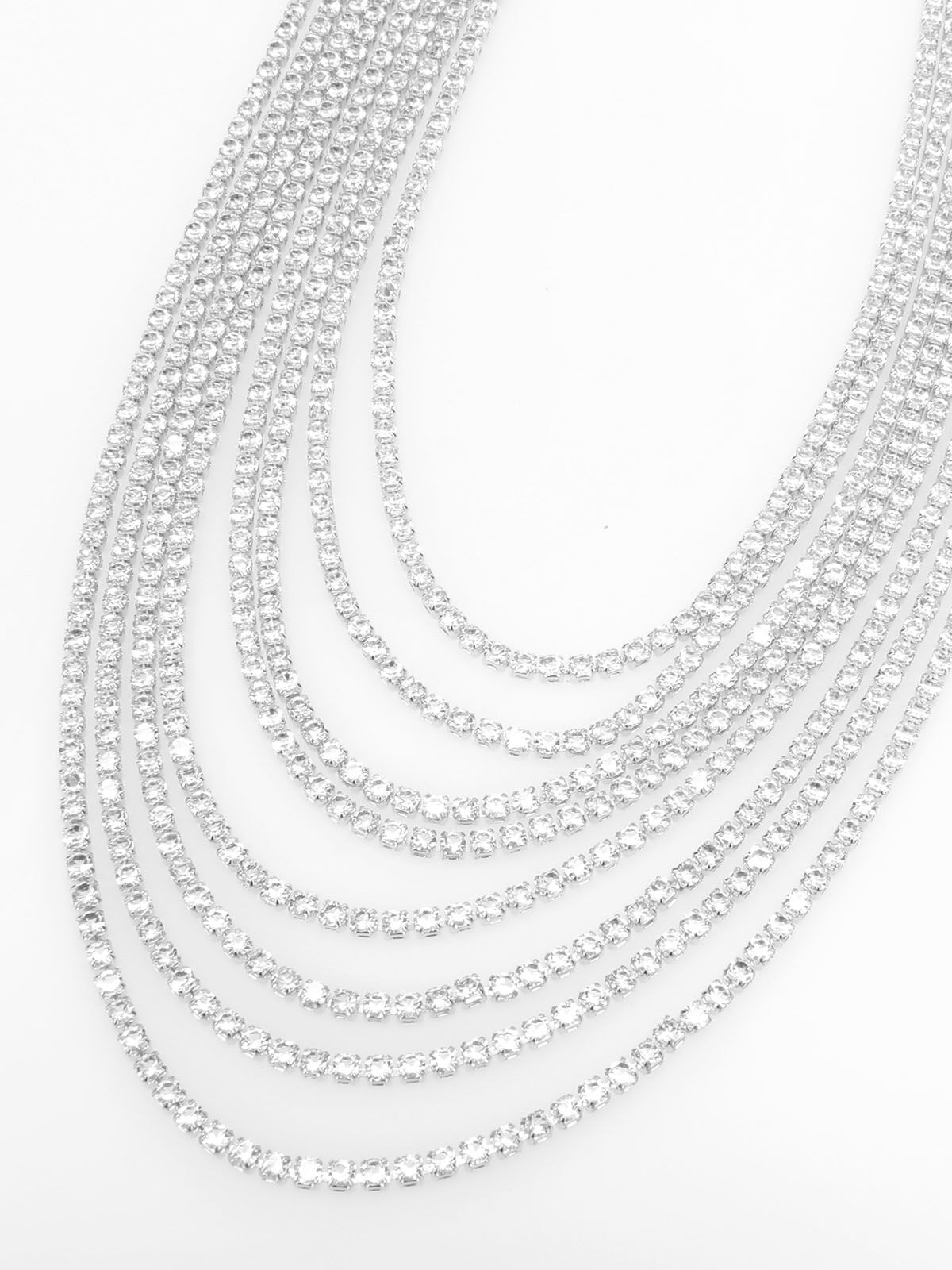 Parure collier multi-rangs et boucles en strass- Argenté