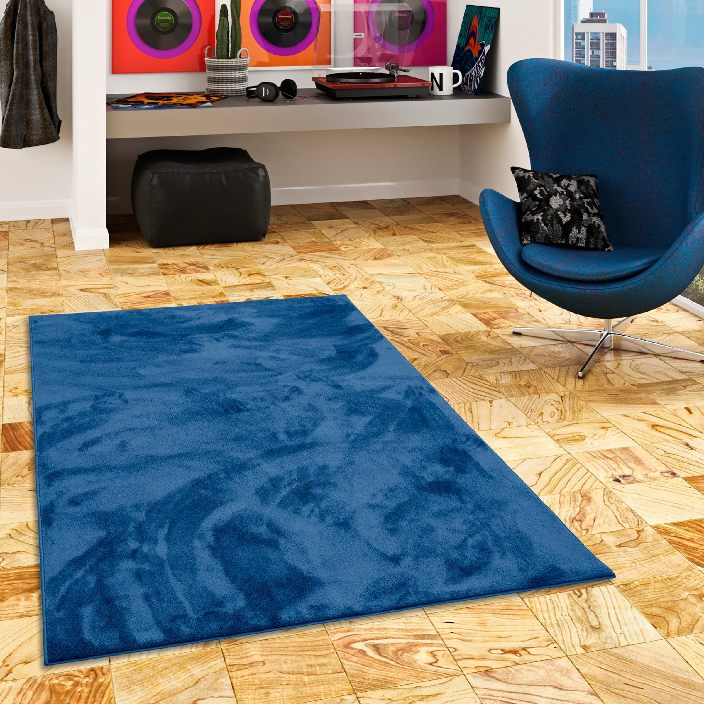 Pergamon Hochflor Langflor Teppich Super Soft Melia Kids Dunkelblau - 120x170 cm
