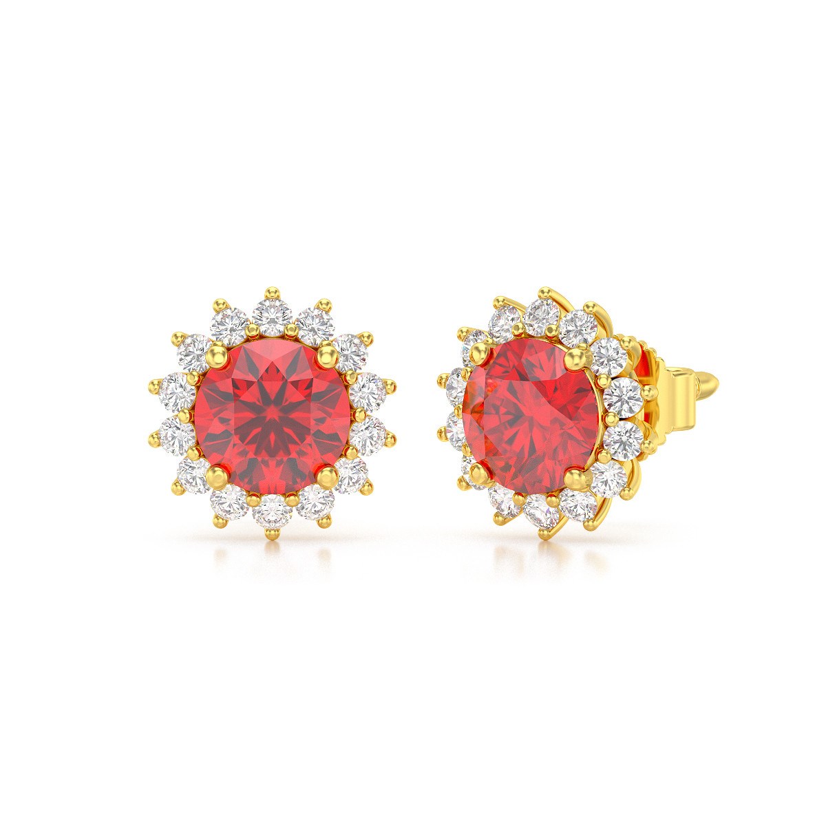 Boucles d'oreilles ADEN Or 585 Jaune Rubis et Diamant 2.61grs