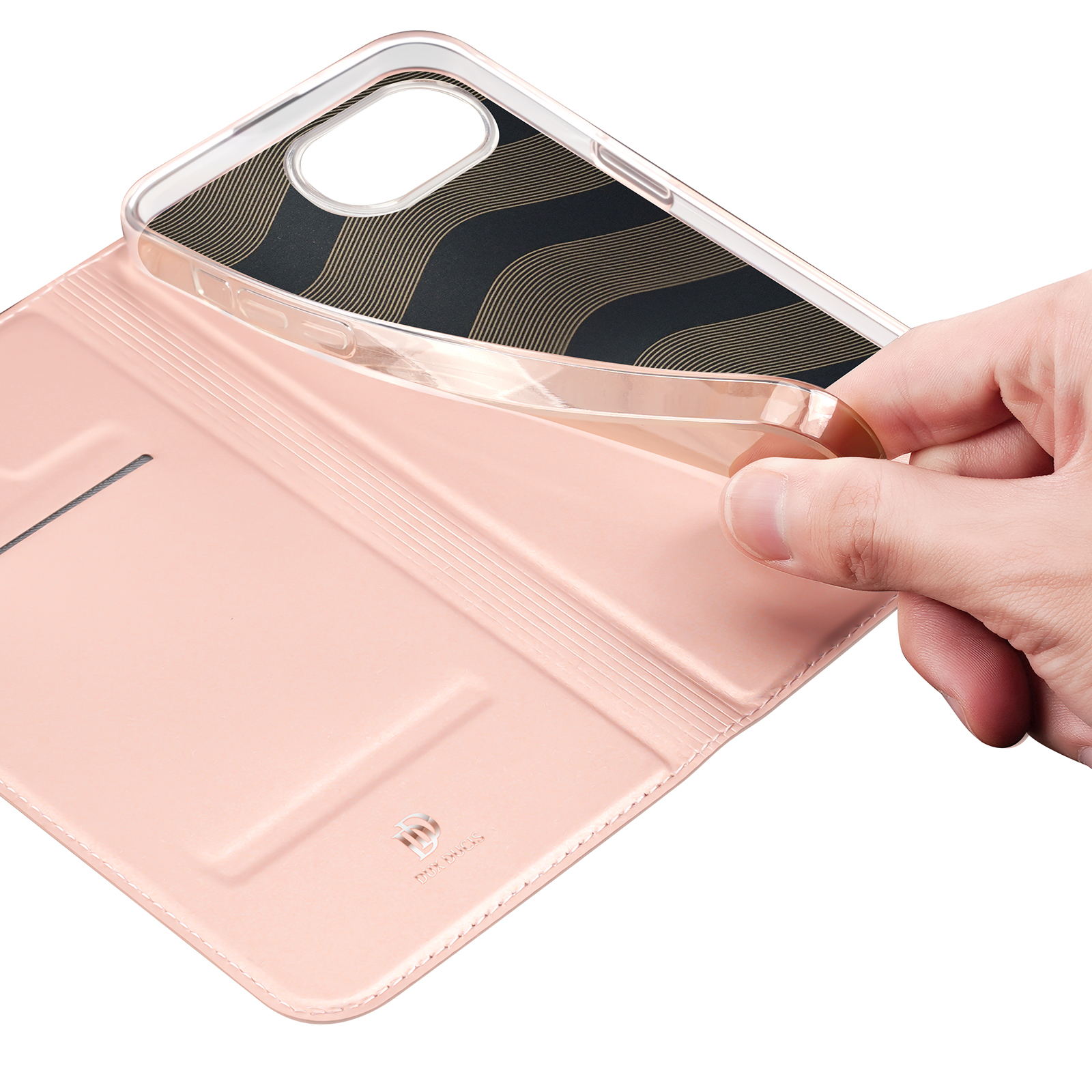 iPhone 16e Flip Wallet Cover Leder Tasche - Roségold