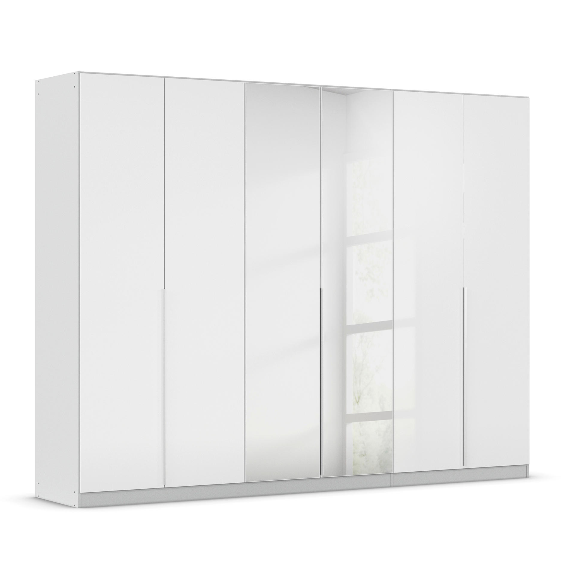 Drehtürenschrank - weiß Hochglanz-seidengrau - Kristallglasspiegel - 6-türig - 271x210 cm