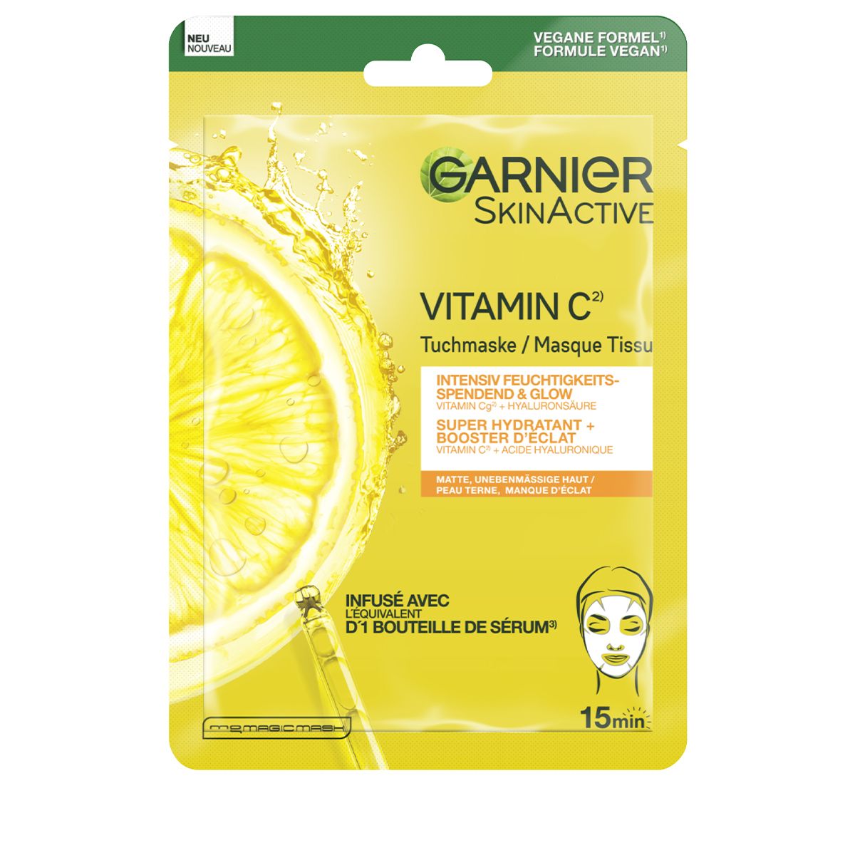 GARNIER Glow Tuchmaske Vitamin C intensiv feuchtigkeitsspendende Btl 28 g