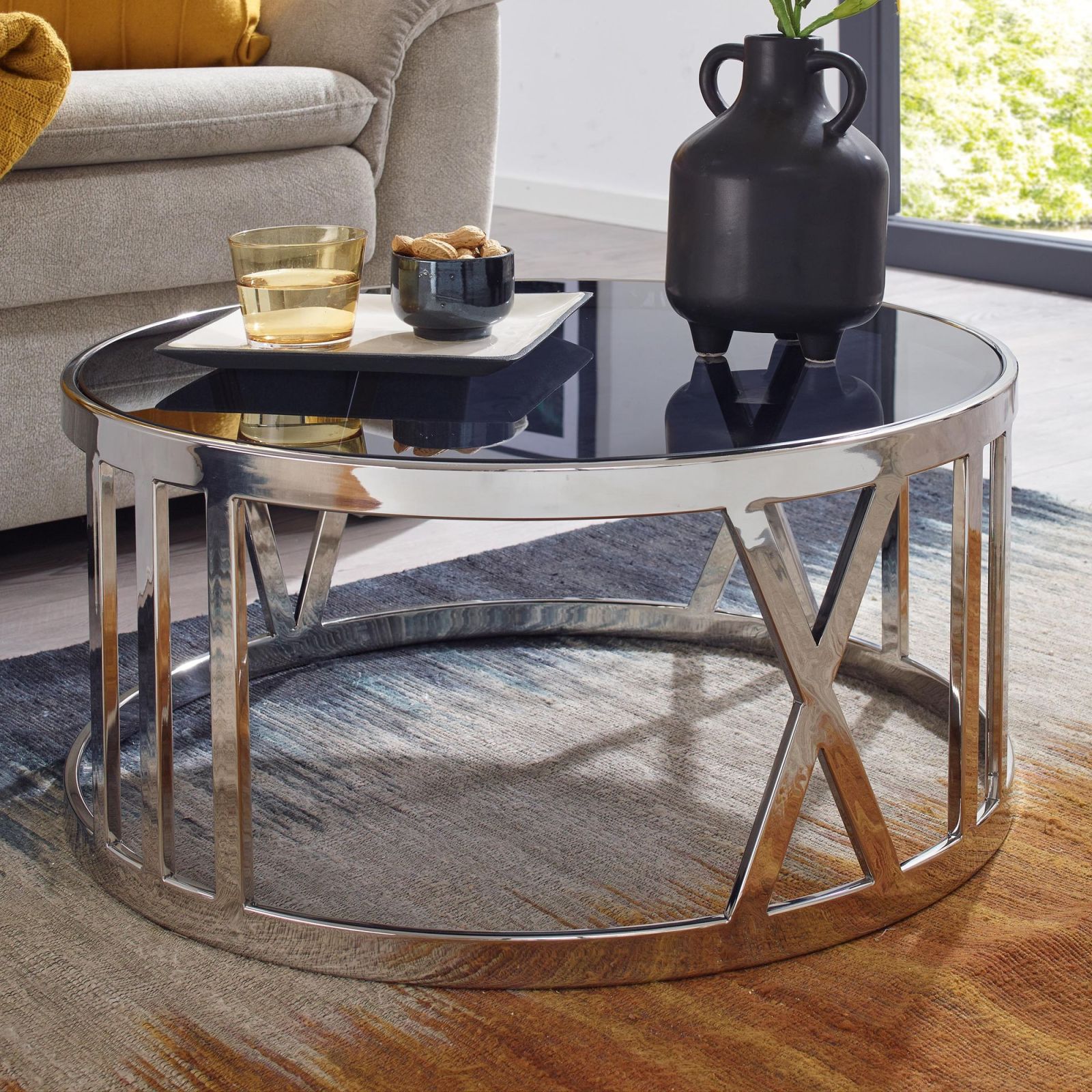 Couchtisch - schwarz-silberfarben - Glasplatte - 60 cm