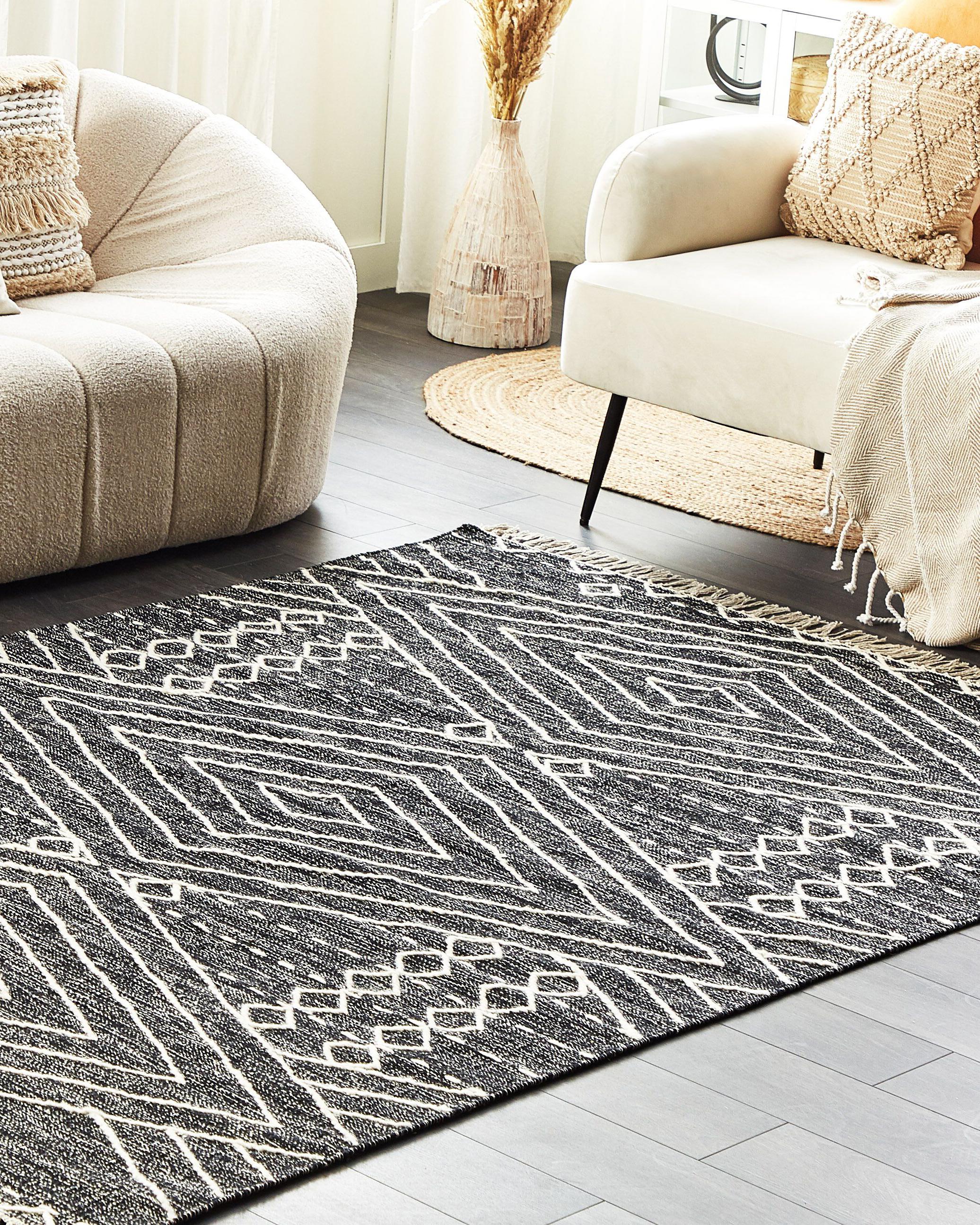 Vloerkleed KHENIFRA Zwart 160 x 230 cm Katoen