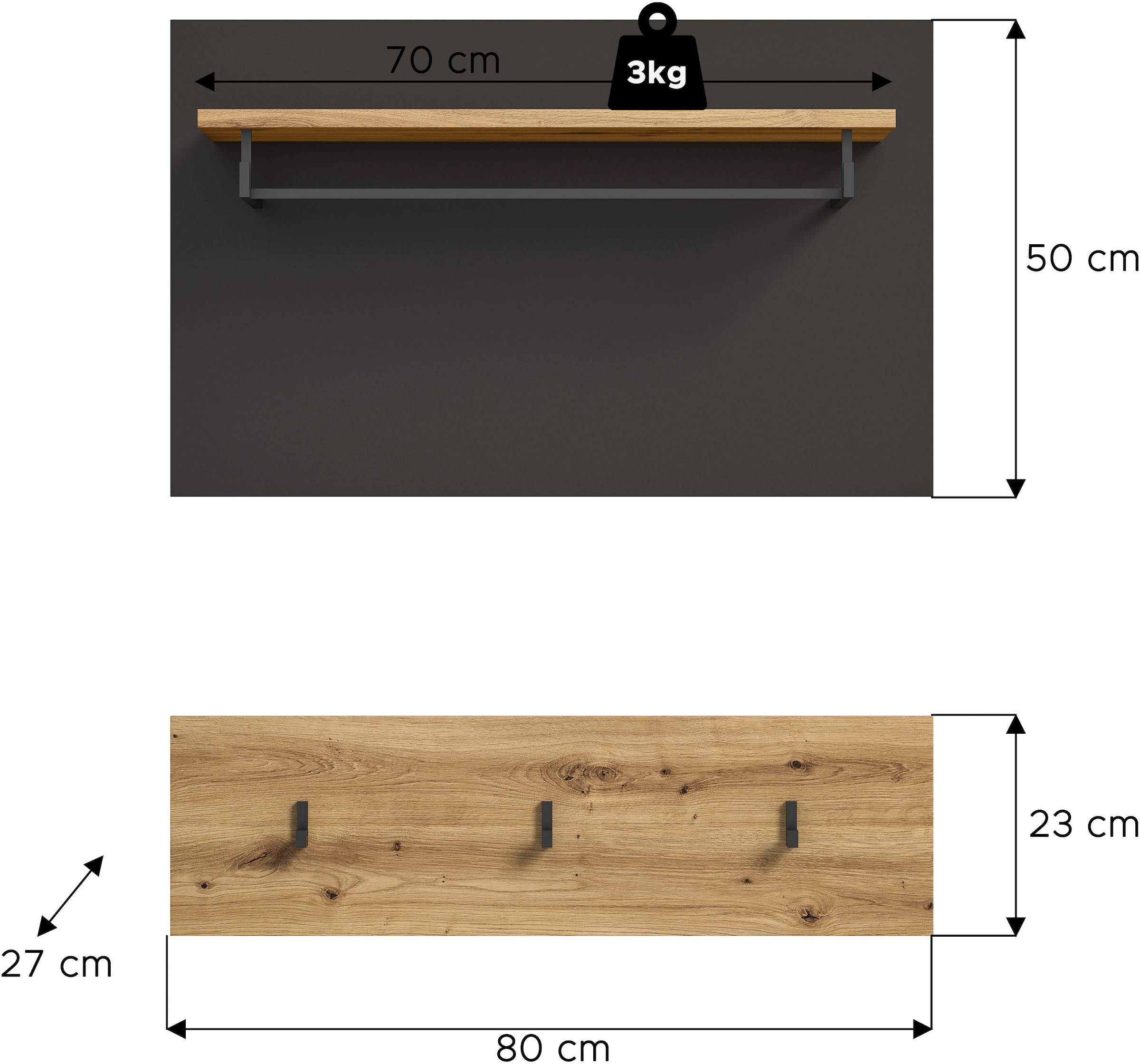 INOSIGN Garderobenpaneel »REHAT, TOPSELLER!, 2-teilig, bestehend aus: Paneel & Hakenleiste« in verschiedenen Farben erhältlich, 1 Stk. tlg. Paneel, Hakenleiste, Wandboard, Garderobe, Garderobenleiste