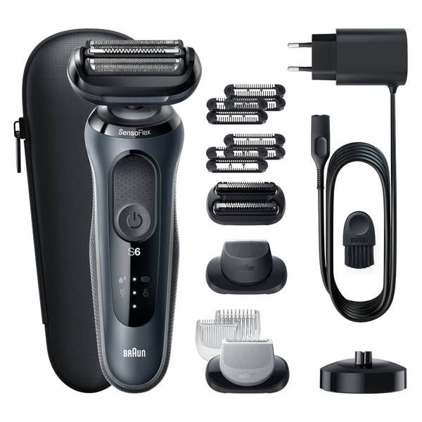 Braun Series 6 61-N4862cs Elektrorasierer mit 3 EasyClick-Aufsätzen, Ladestation, Grau