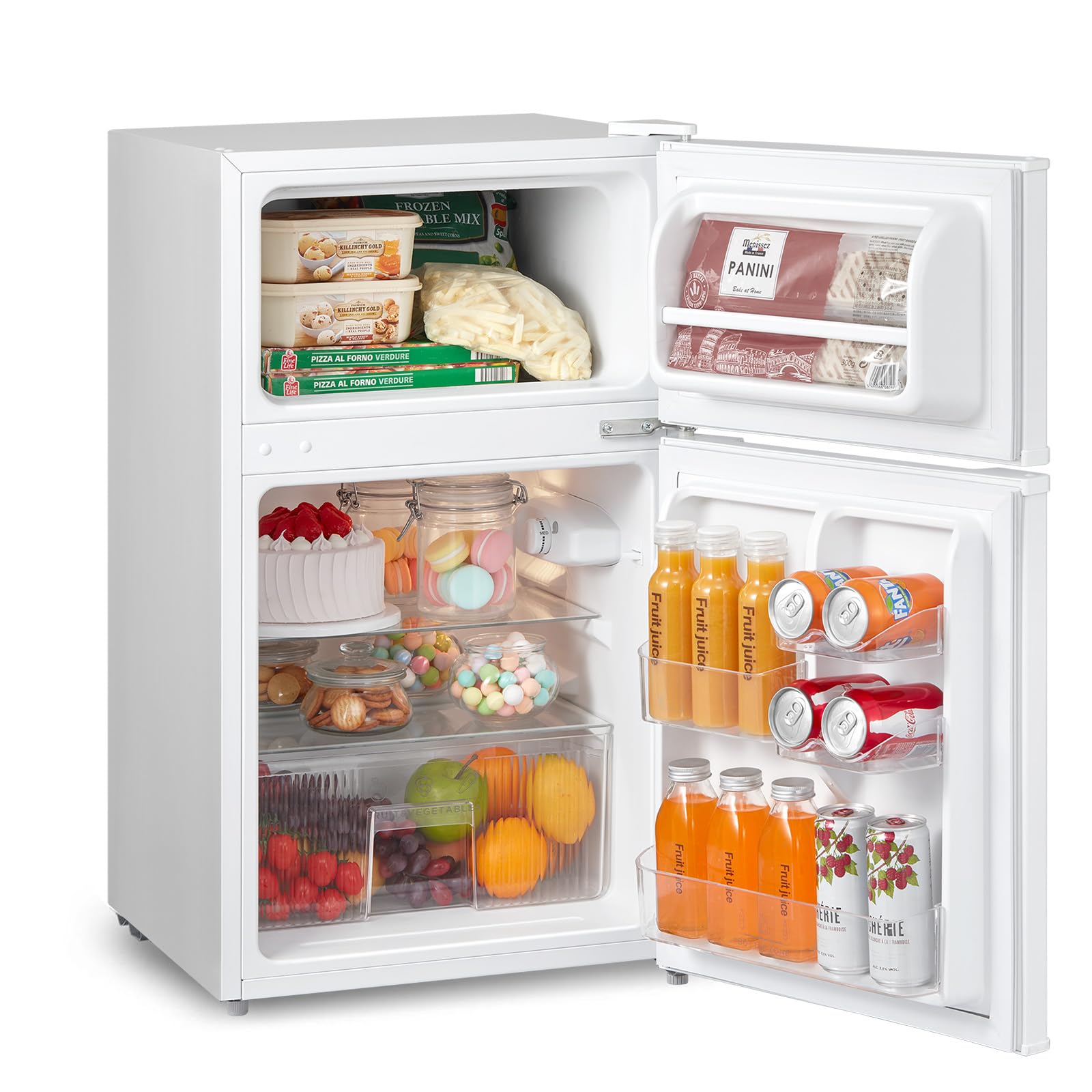 COMFEE' RCT87WH2(E) Réfrigérateur Congélateur Sous Plan, Petit Réfrigérateur Congélateur 87L avec Éclairage, Étagères Amovibles, Thermostats Réglables