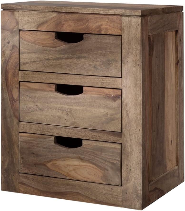 Massivmoebel24.de | Nature Grey massiver Rollcontainer #714 - Grau, geölt | aus Sheesham-Holz | 3 Schubladen - rollbar | 45x40x60cm | Schreibtisch-Schrank Container Beistellschrank