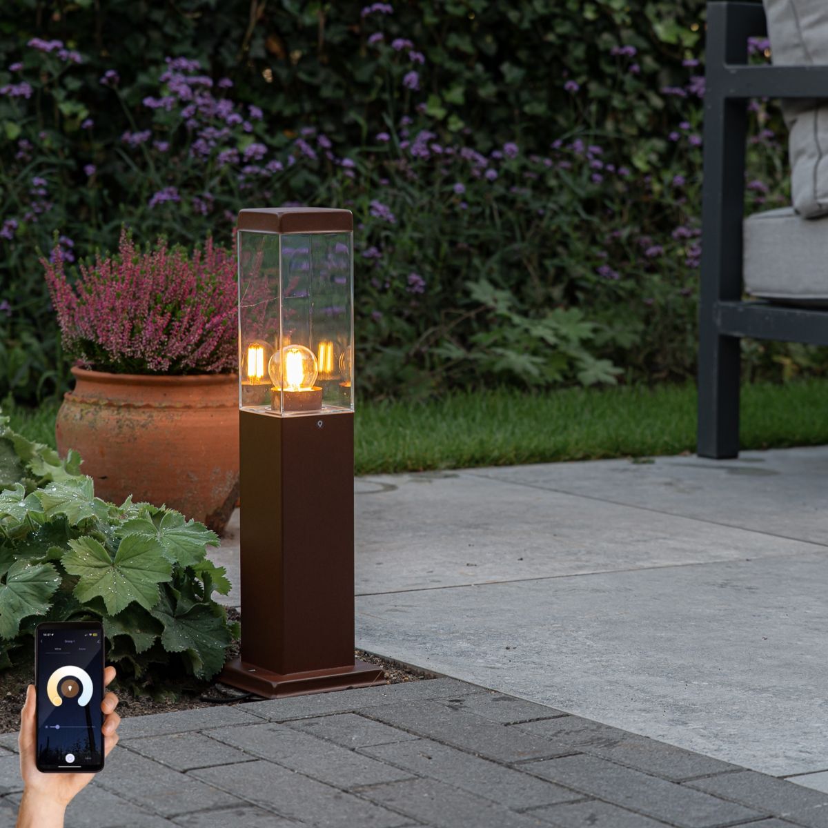 Smart buitenlamp paal roestbruin 45cm incl. Wifi P45 - Malios