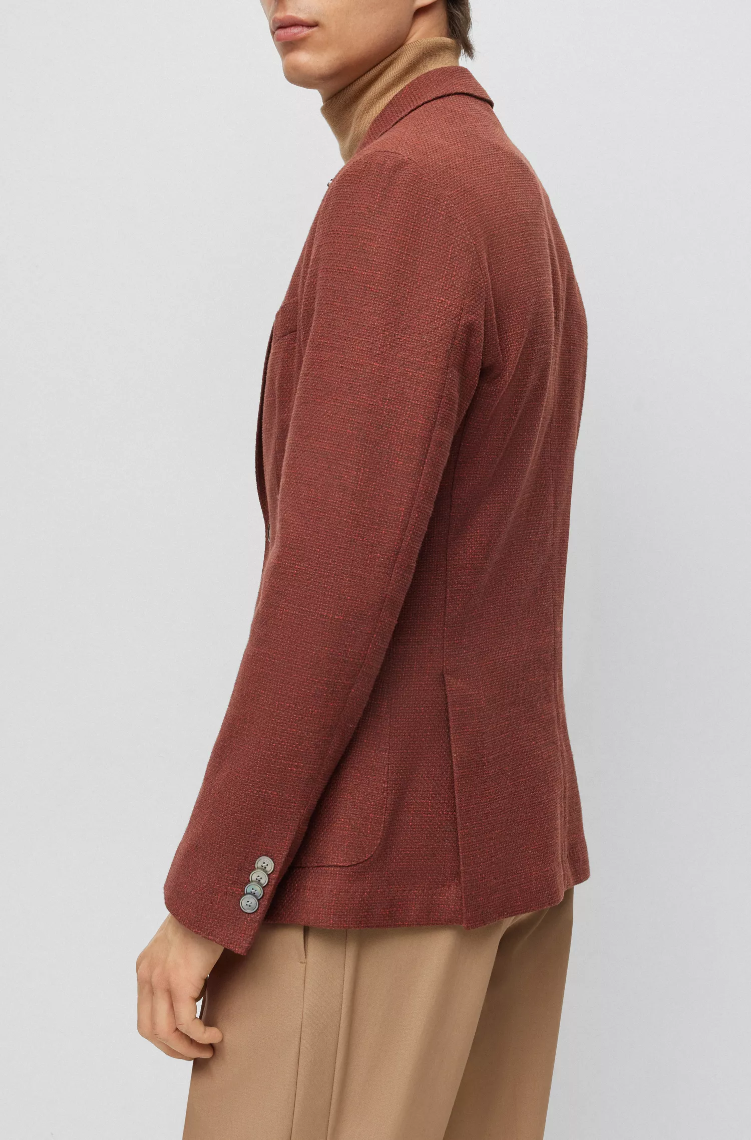 Jaqueta slim fit BOSS preta com microestampa em mistura de algodão.