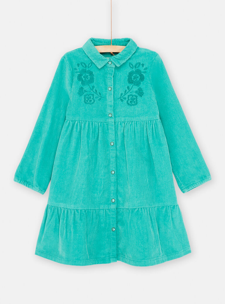 Robe chemise bleu paon en velours pour fille