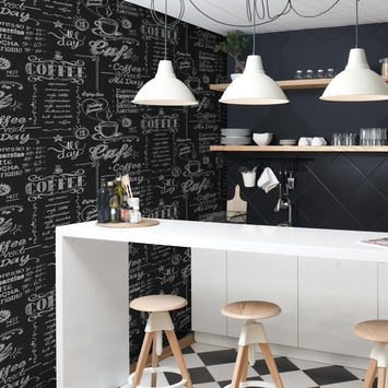 Vliesbehang Coffee krijtmuur zwart-wit 32-993