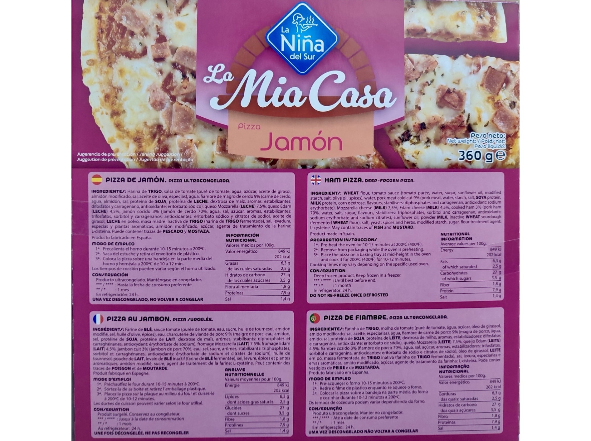 PIZZA LA NIÑA DEL SUR FIAMBRE E QUEIJO 360G